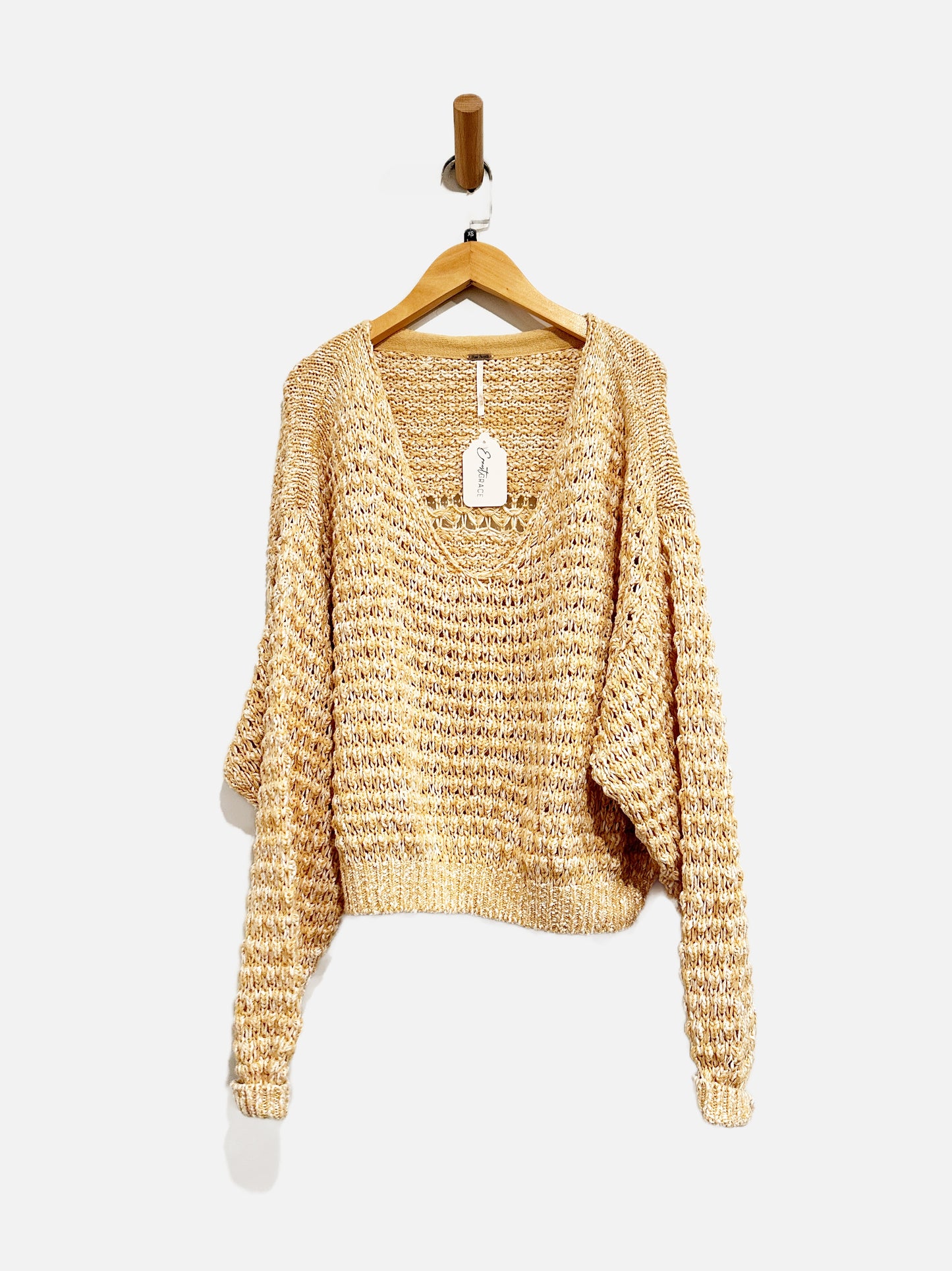 Free People Coconut Orange and White Cable Knit Sweater - XS