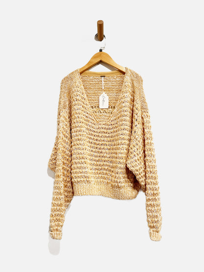 Free People Coconut Orange and White Cable Knit Sweater - XS