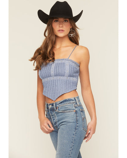 Miss Me Blue Studded Cropped Tank - Small