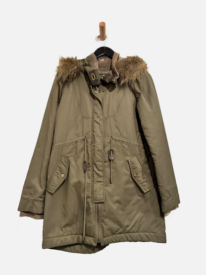 Gentle Fawn Green Faux Fur Trim Hooded Parka - Medium