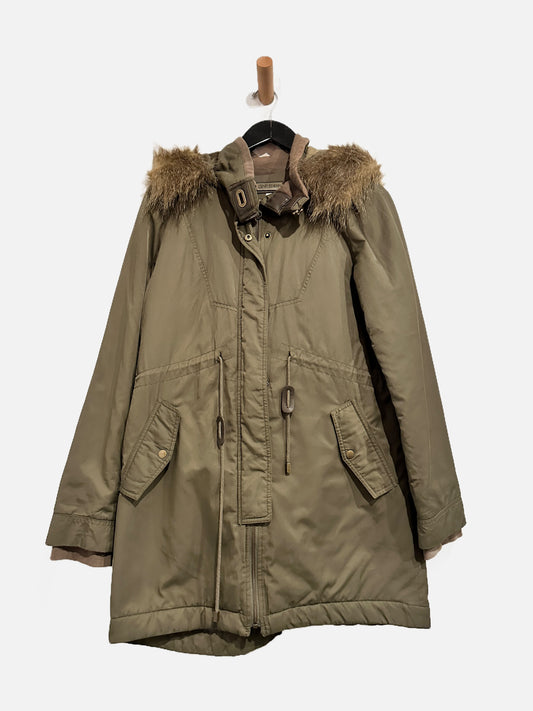 Gentle Fawn Green Faux Fur Trim Hooded Parka - Medium
