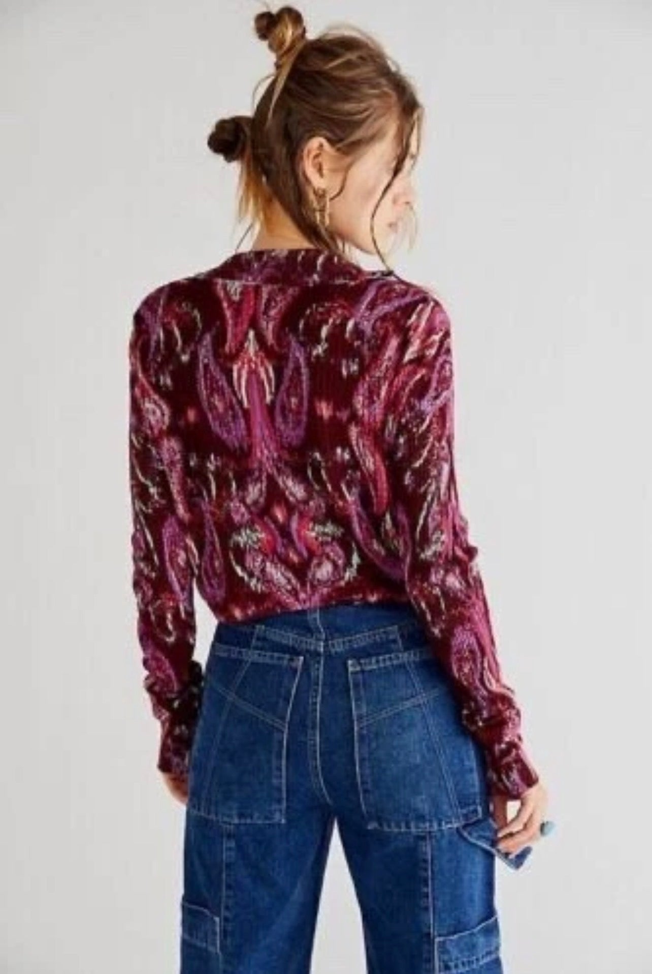 Free People Cherie Printed Top in Wine - Small