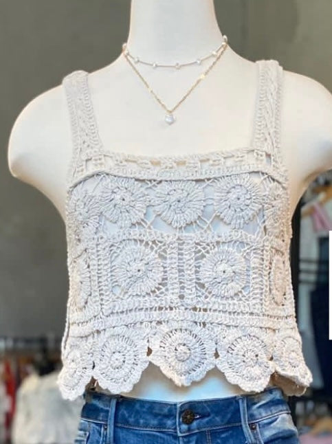Rebellion Cream Crochet Tank - Small