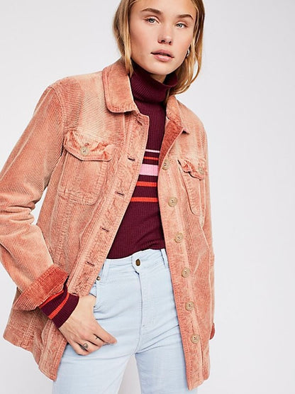 Free People Heritage Cord Jacket in Pink Apricot - XS