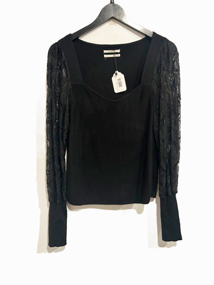 Anthropologie Lace Sleeve Sweater in Black - Large