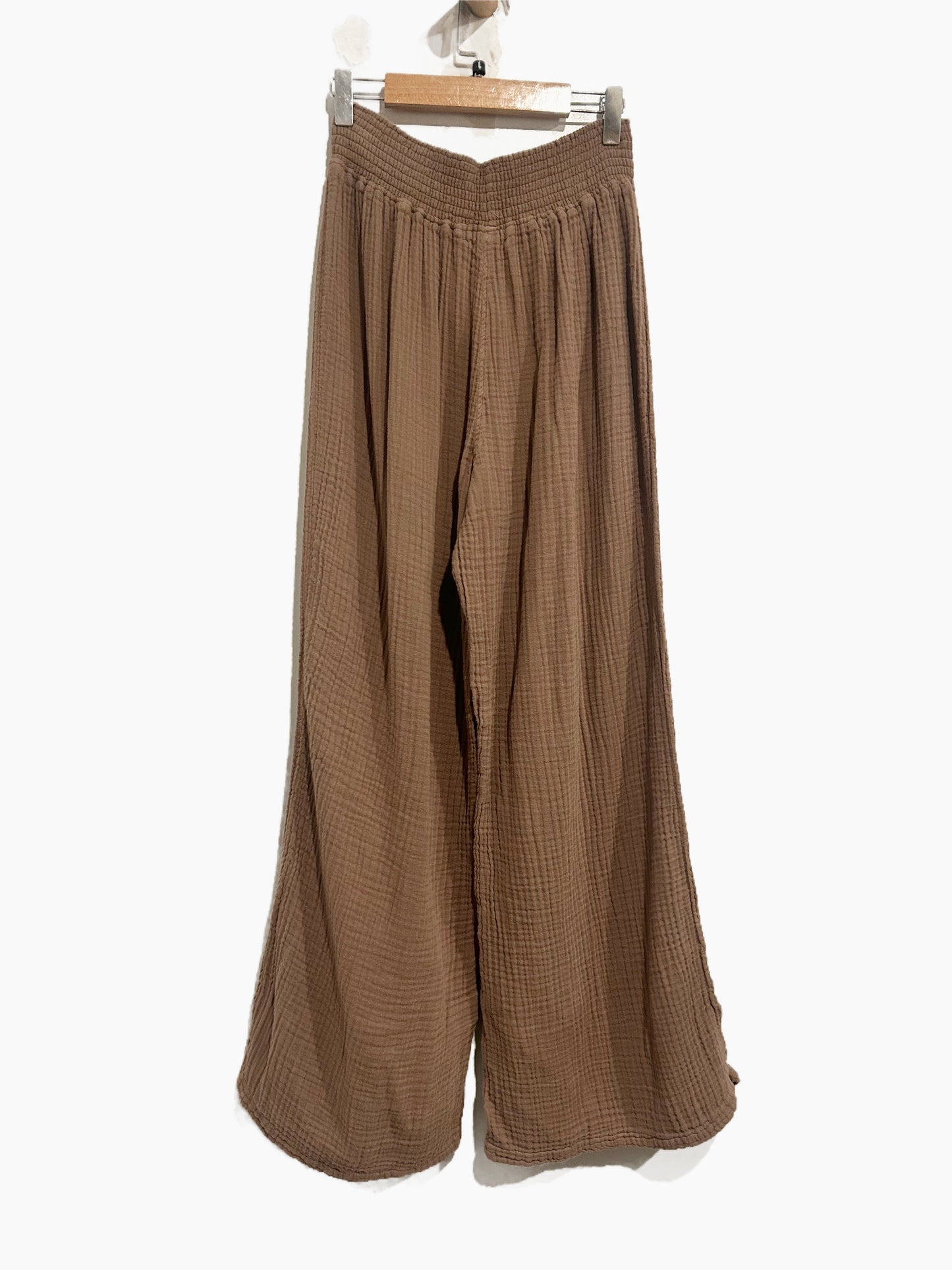 Michael Stars Simba Smocked Wide Leg Pants in Cobblestone - Large
