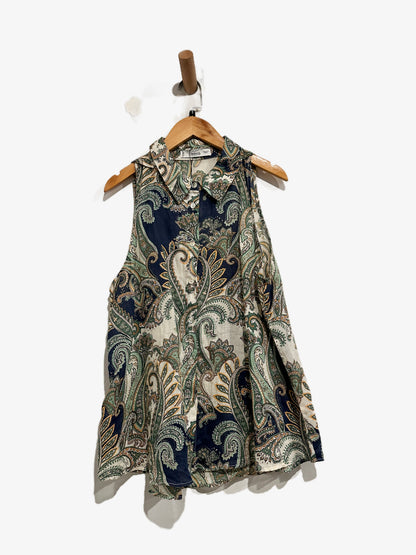 MNG Green Paisley Sleeveless Button Down - 6