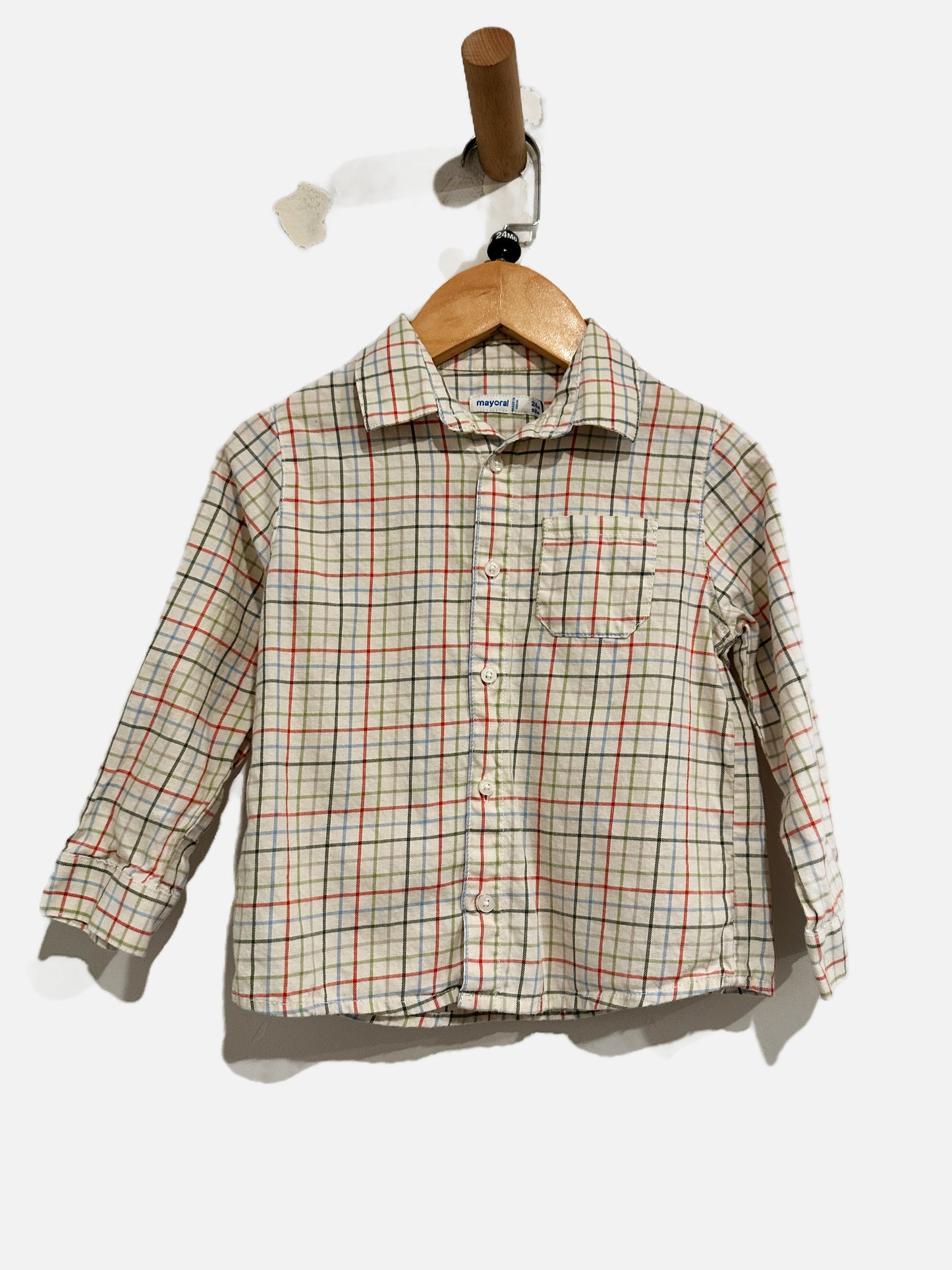Mayoral Tan Plaid Button Down - 24Mo