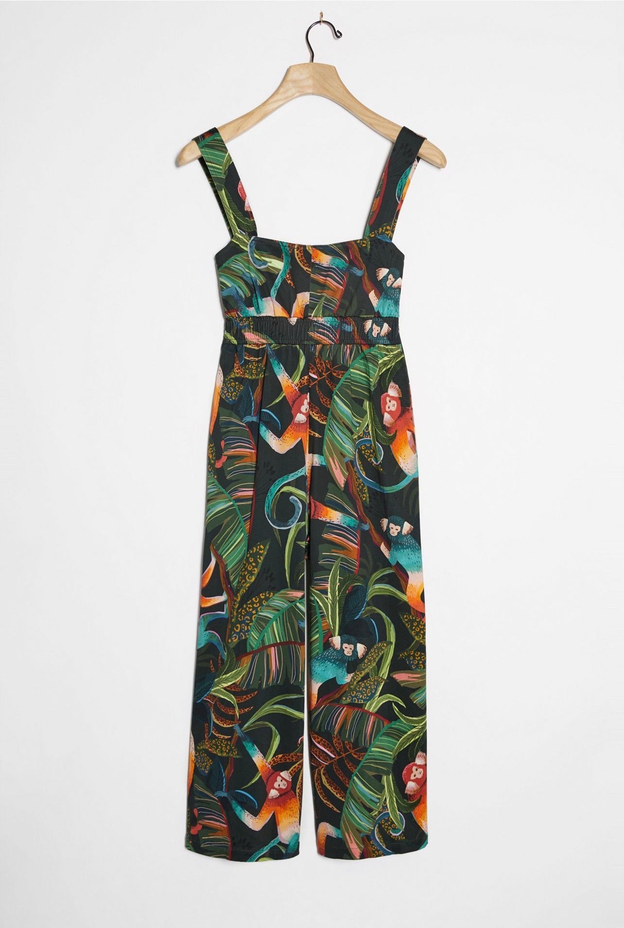 Farm Rio Monkeys Cropped Jumpsuit in Dark Green