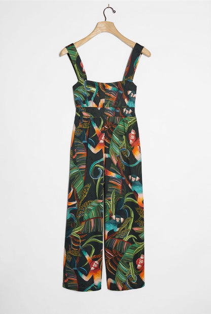 Farm Rio Monkeys Cropped Jumpsuit in Dark Green