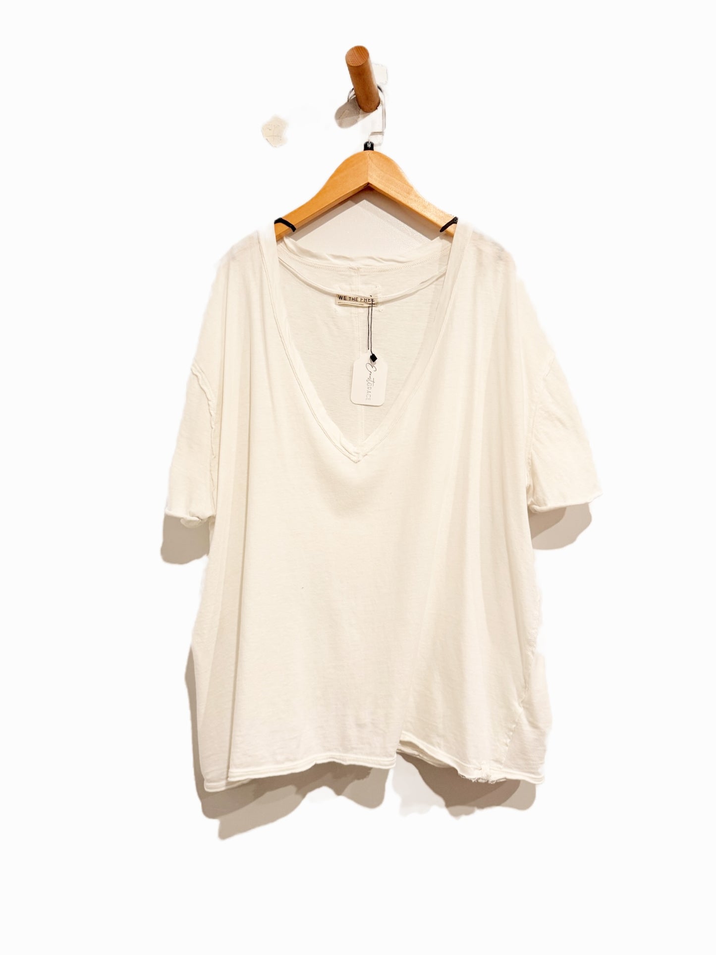 Free People Nina V-Neck Tee in Ivory - Medium