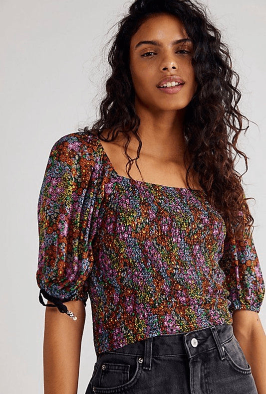 Free People Floral Smocked Blouse - Medium