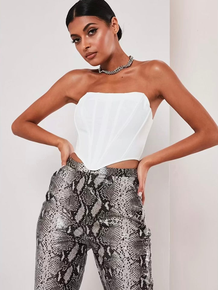 Missguided Scuba Crepe Corset Bandeau Top in White - 6
