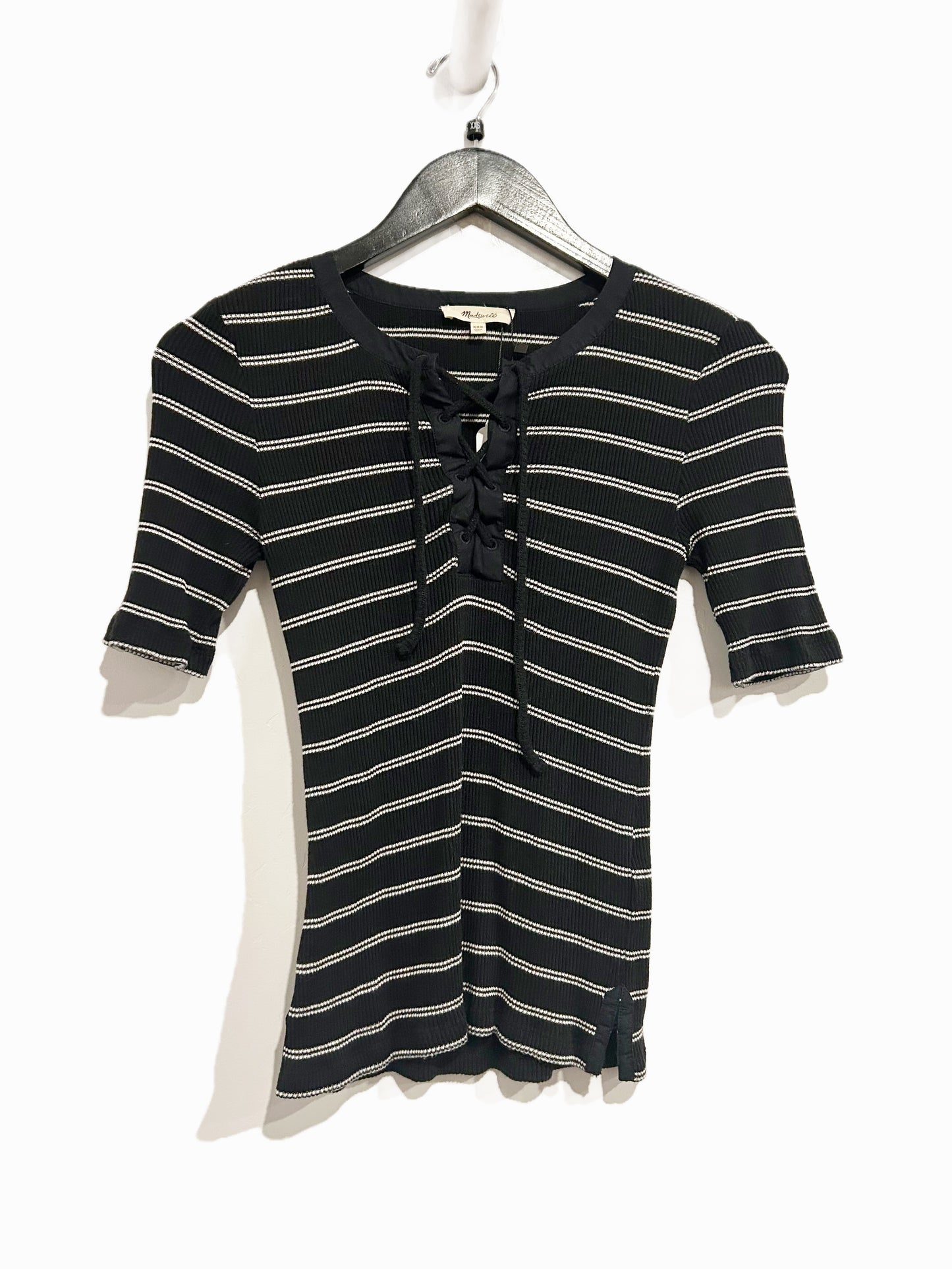 Madewell Ribbed Lace-Up Short-Sleeve Tee in Jet Black - XXS