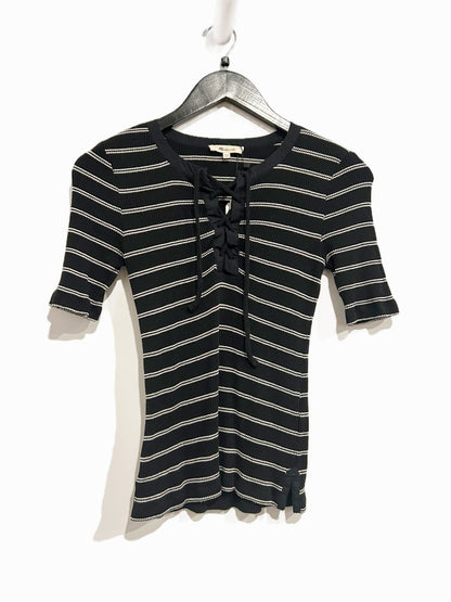Madewell Ribbed Lace-Up Short-Sleeve Tee in Jet Black - XXS