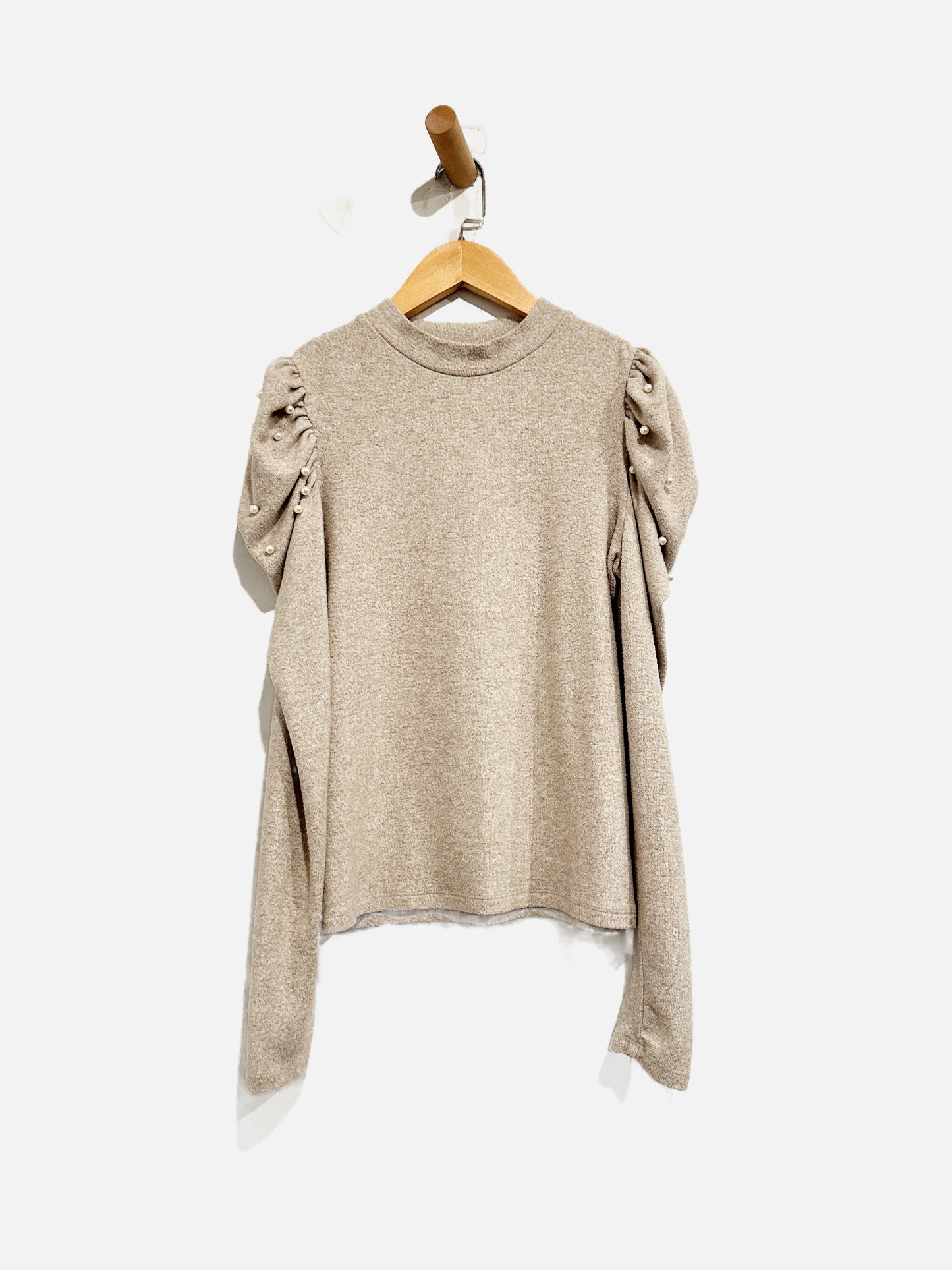 Zara Beige Pearl Sleeve Top - Medium