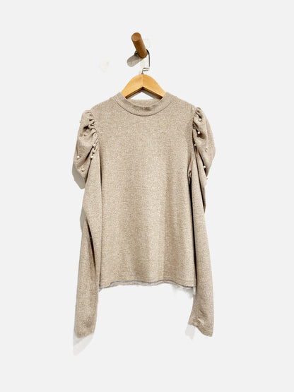 Zara Beige Pearl Sleeve Top - Medium