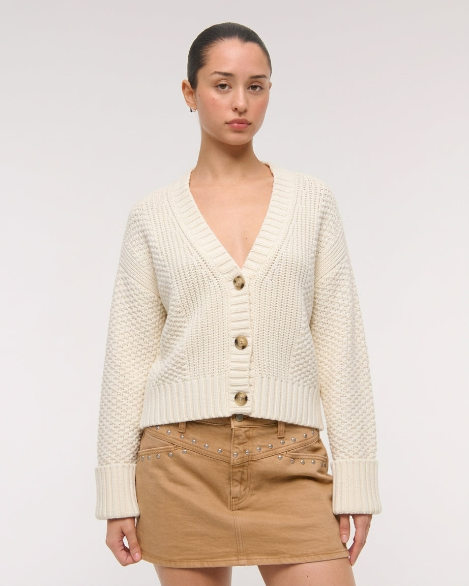 Abercrombie & Fitch The Cameron Seed Stitch Cardigan in White - Small