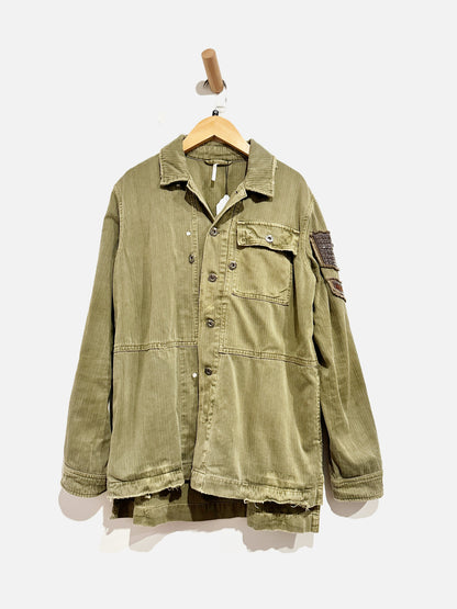 Free People Green Military Beaded Jacket - XS