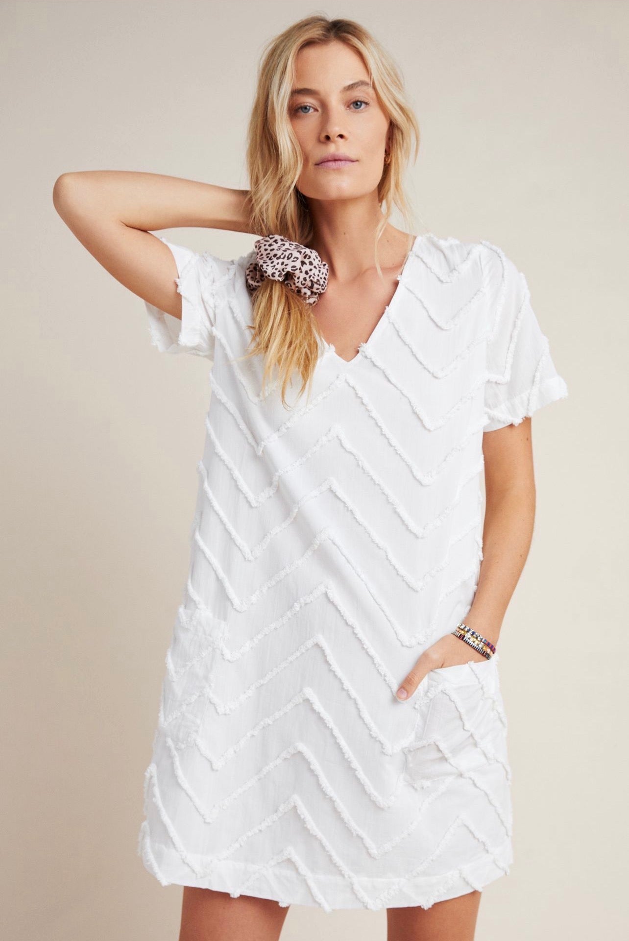 Anthropologie Porridge Marcelle Textured Shift Dress in Ivory - Large