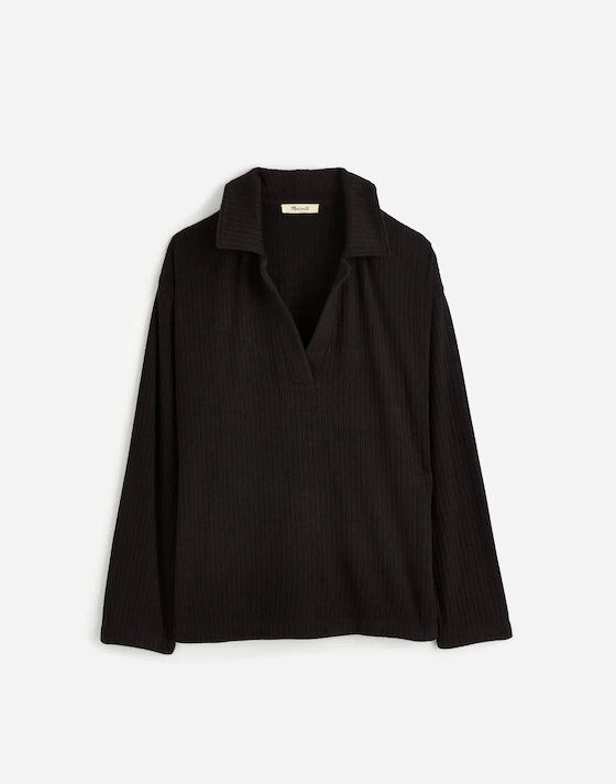 Madewell Relaxed Long-Sleeve Polo Tee in Jet Black - Small