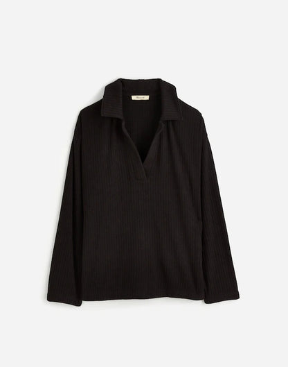 Madewell Relaxed Long-Sleeve Polo Tee in Jet Black - Small