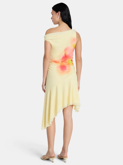 Madden NYC Yellow Floral Mesh Midi Dress - Small