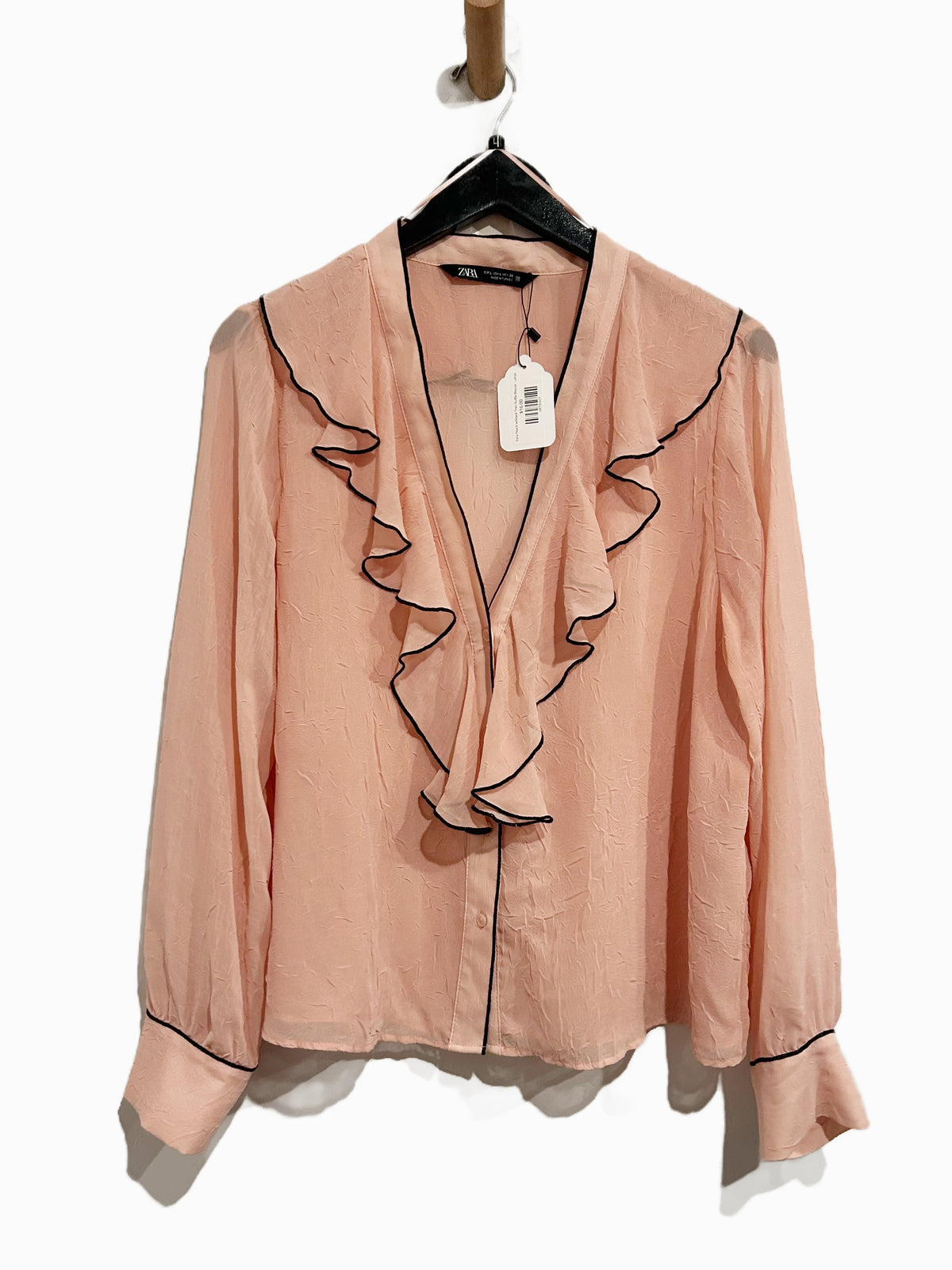 Zara Contrast Piping Ruffled Blouse - Large