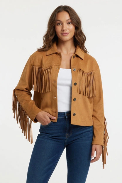 Moon River Faux Suede Fringe Jacket - XS