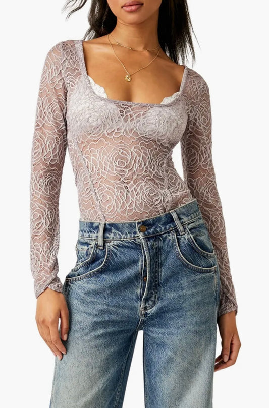 Free People In My Head Lace Bodysuit - Small