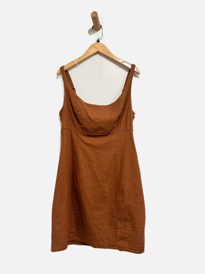 Urban Outfitters Brown Linen Square Neck Mini Dress - Medium