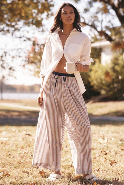 Anthropologie Mixed Stripe Wide-Leg Pants in Sky - Small