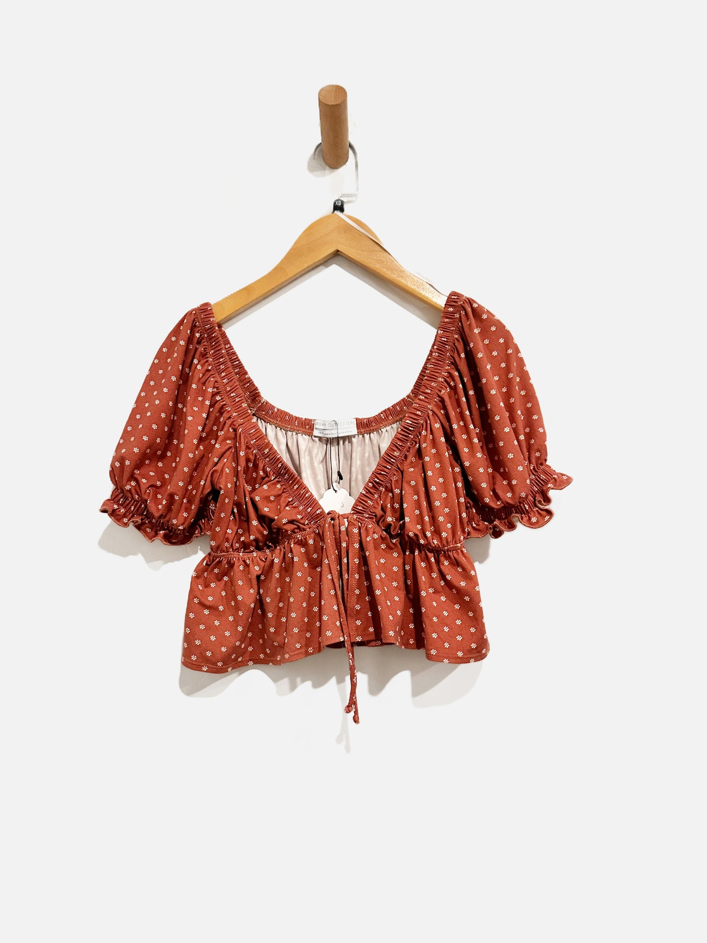 Urban Outfitters Pink and White Floral Tie Front Top - XS