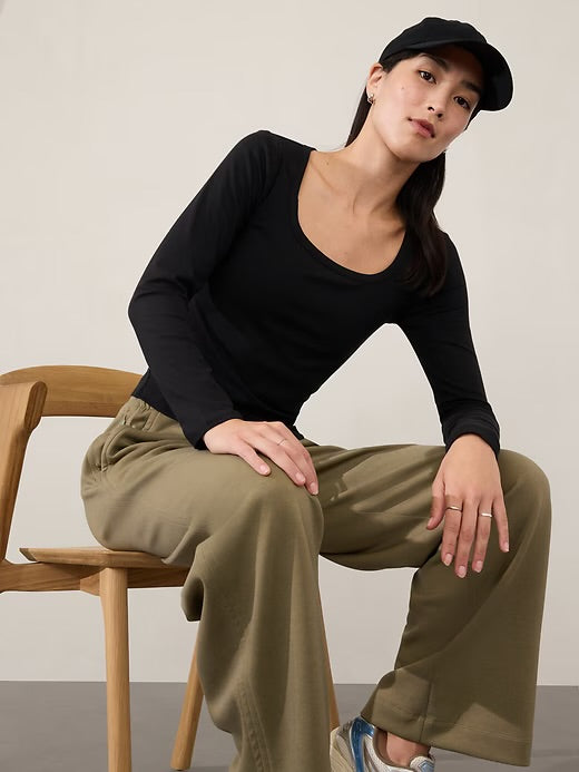 Athleta Black Signature Rib Square Neck Top - XS