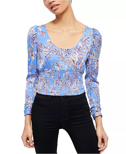 Free People Santiago Printed Blouse in Bluebell Combo - Large