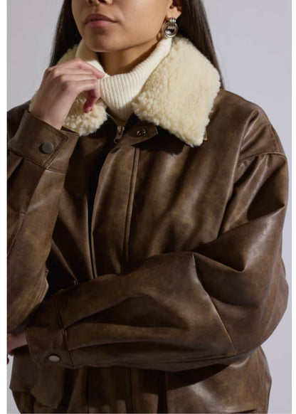 Marc New York Brown Vegan Leather Bomber Jacket - XL