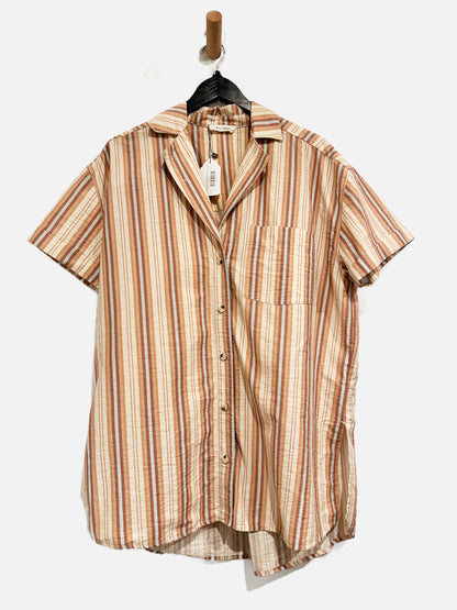 Free People Oversized Pink Striped Button Down - Small
