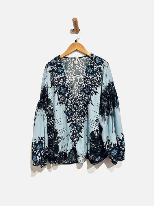 Free People Birds of a Feather Blue Floral Blouse - Small