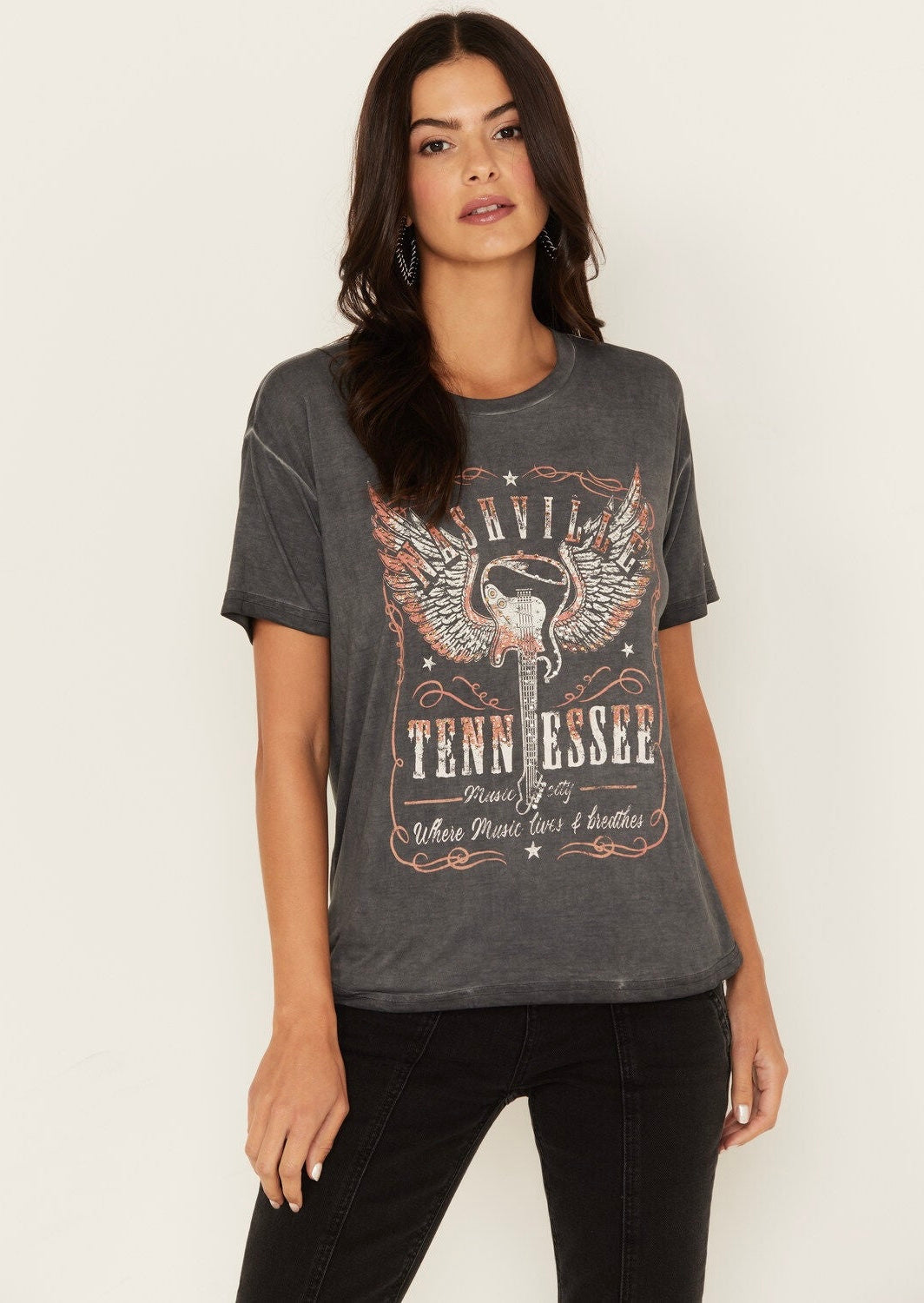 Blended Nashville Tennessee Rhinestone Graphic Tee - Large