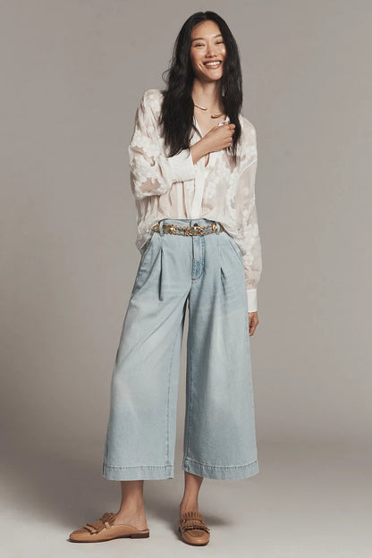 Anthropologie Pilcro High Rise Crop Wide Leg Pleated Jeans - 29
