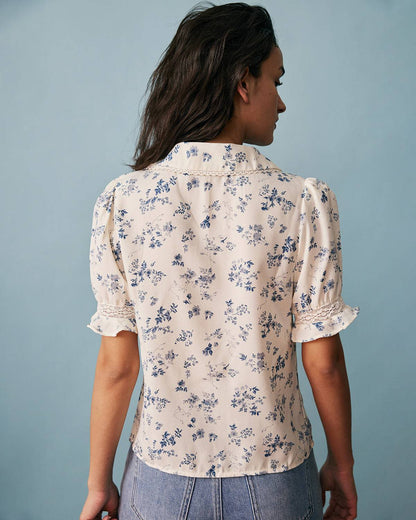 Rihoas Lace Spliced Pleated Floral Shirt - XS