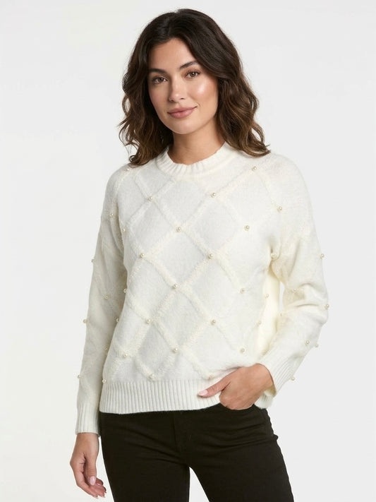 Nanette Cream Pearl Knit Sweater - Medium