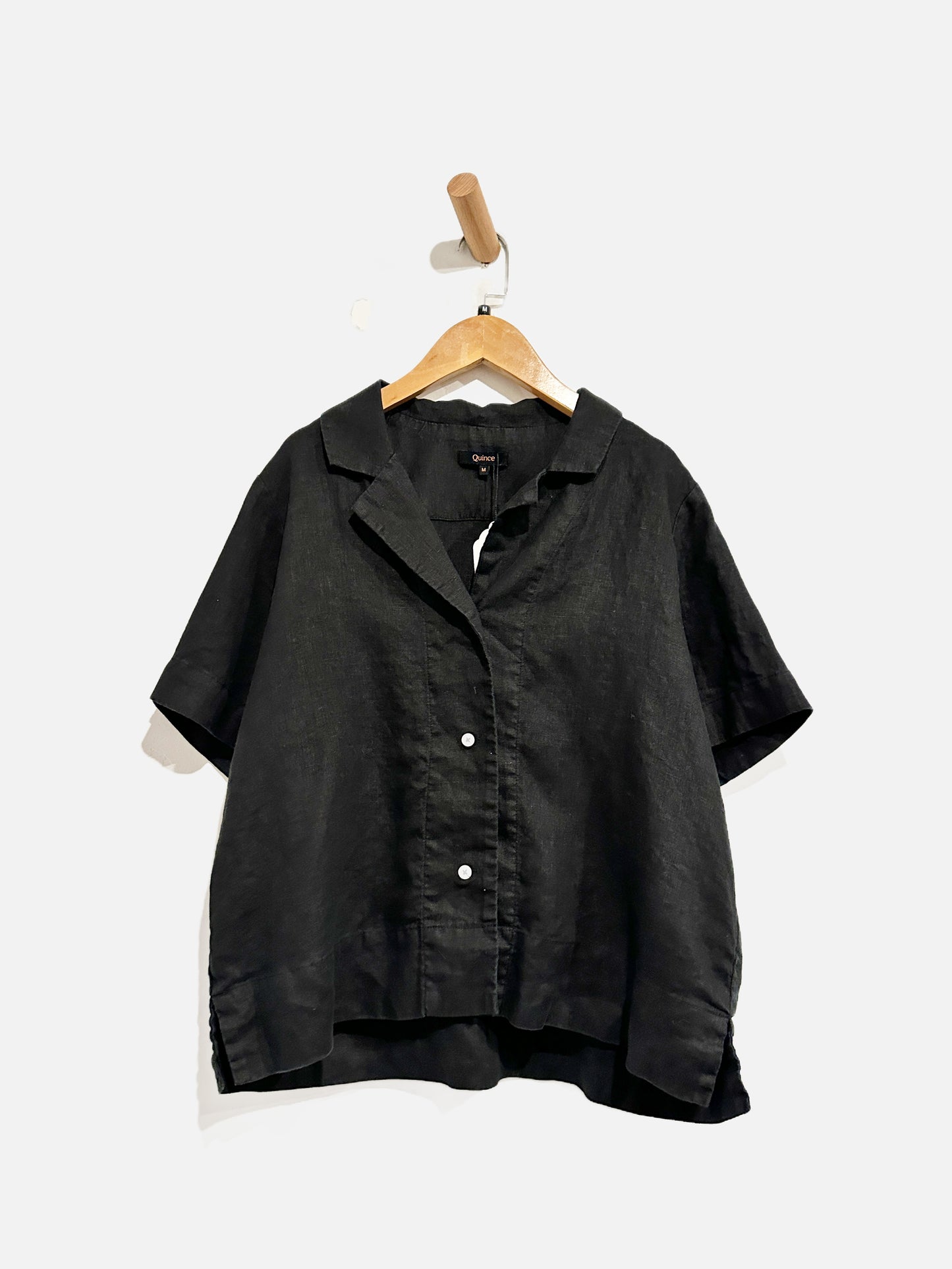 Quince Black Linen SS Button Down - Medium