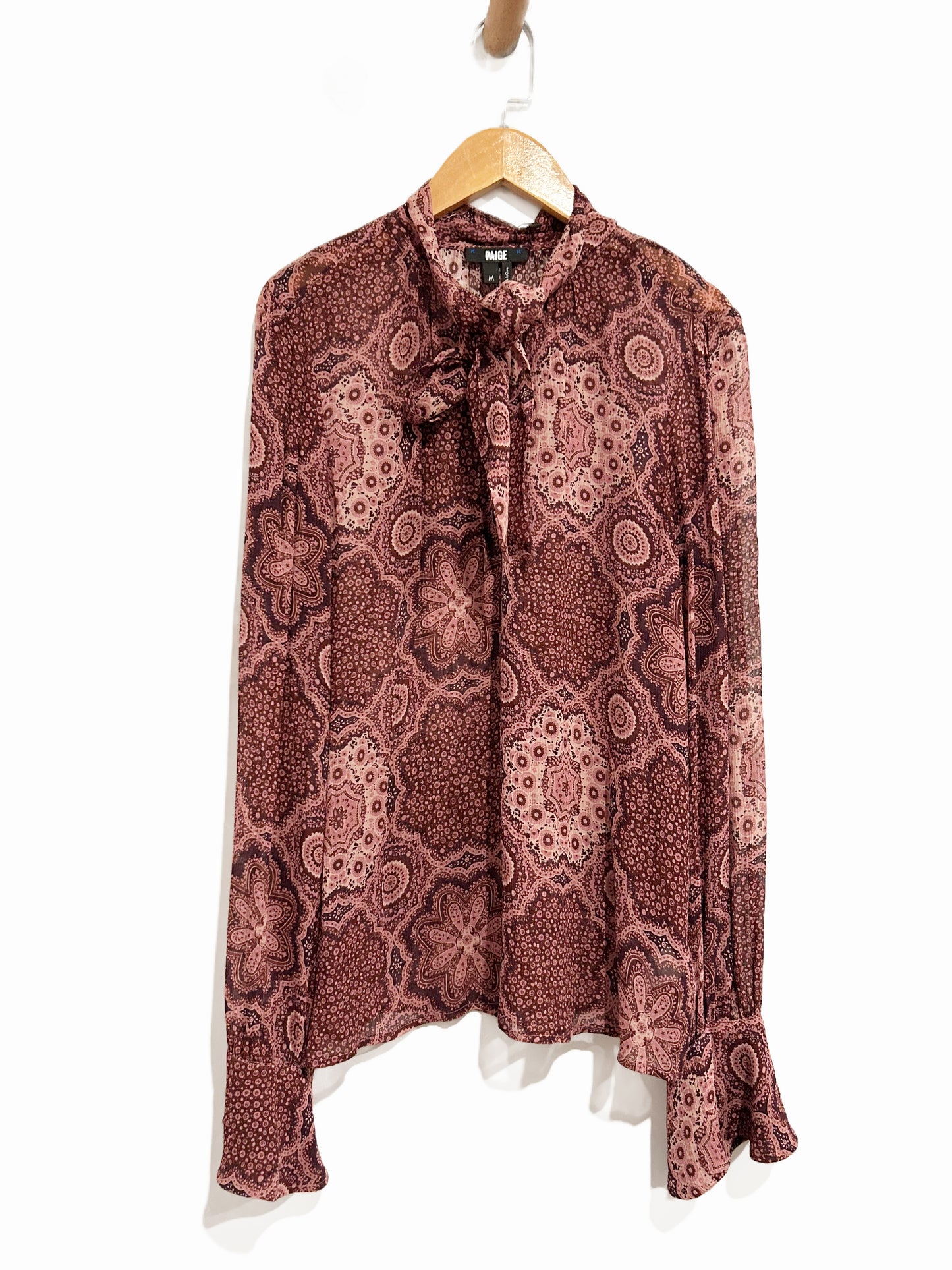 Paige Maline Tie Neck Silk Blouse in Mesa Rose Medallion - Medium