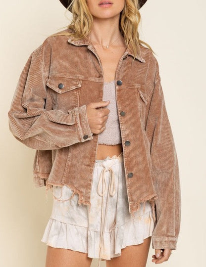 POL Brown Corduroy Shacket - Small