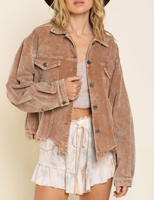POL Brown Corduroy Shacket - Small