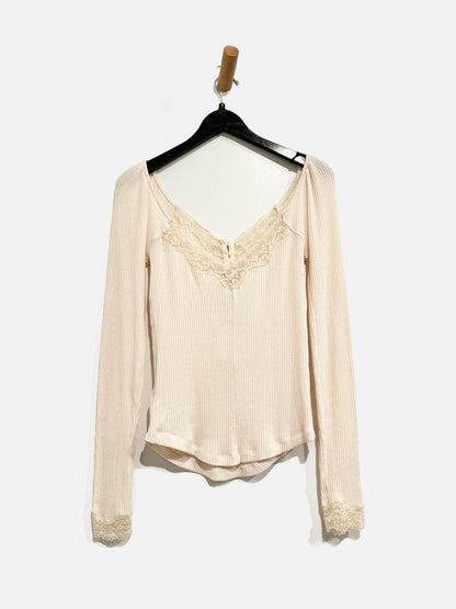 Free People Cream Ribbed Lace LS - Small