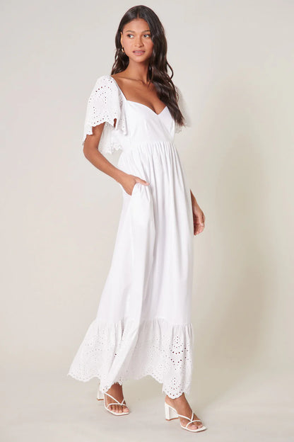 Sugar Lips White Eyelet Midi Dress - XS