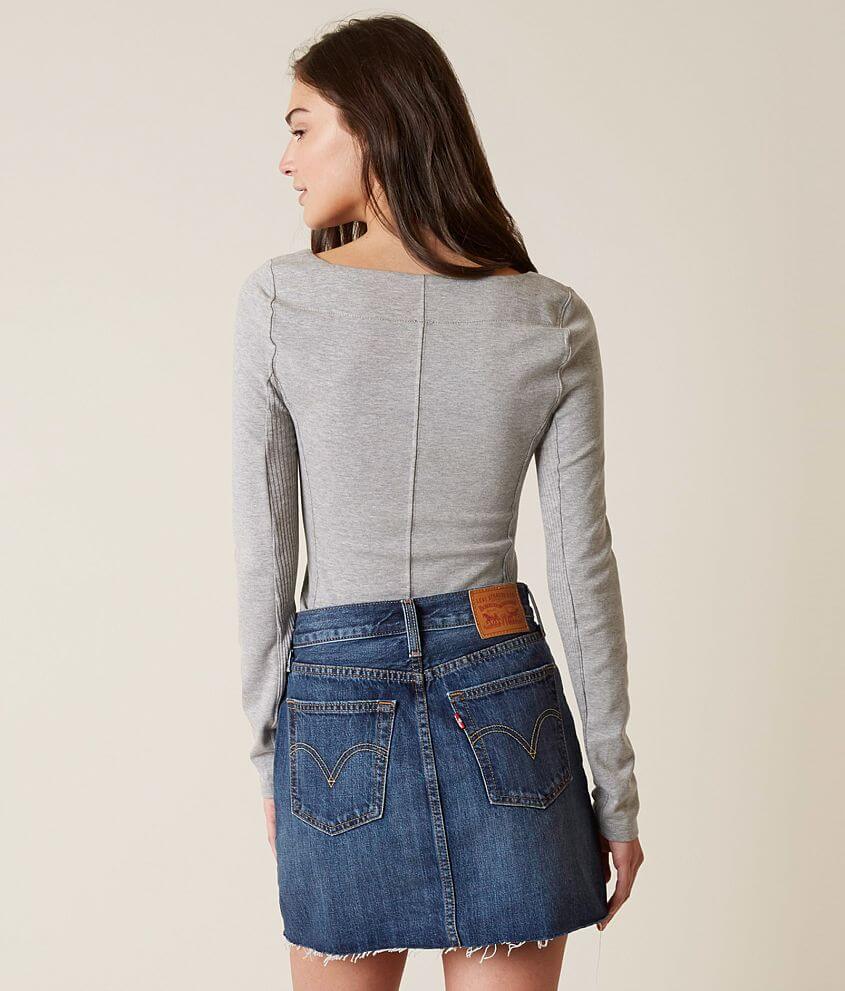 Free People Looking Back Lace-Up Top in Gray - XS
