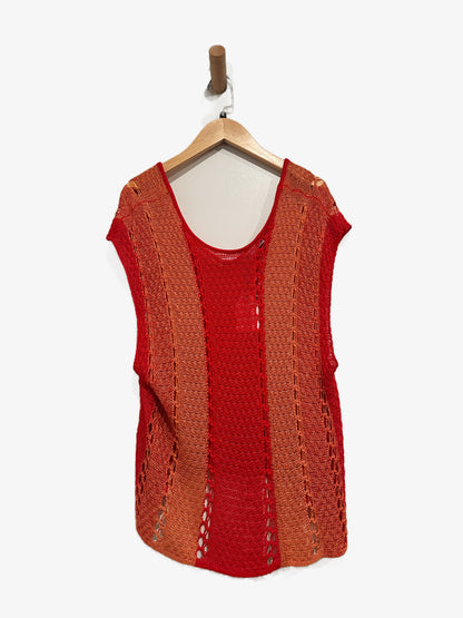 Zara Orange & Red Open Knit Top - Small